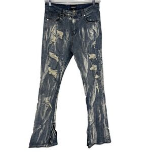 Rockstar Original Jeans Mens 32 x 36 Blue Flare Distressed Paint Splatter Boot